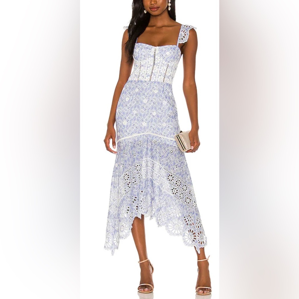 Karina Grimaldi x Revolve Irma Floral eyelet Midi‎ Dress in Blue - L